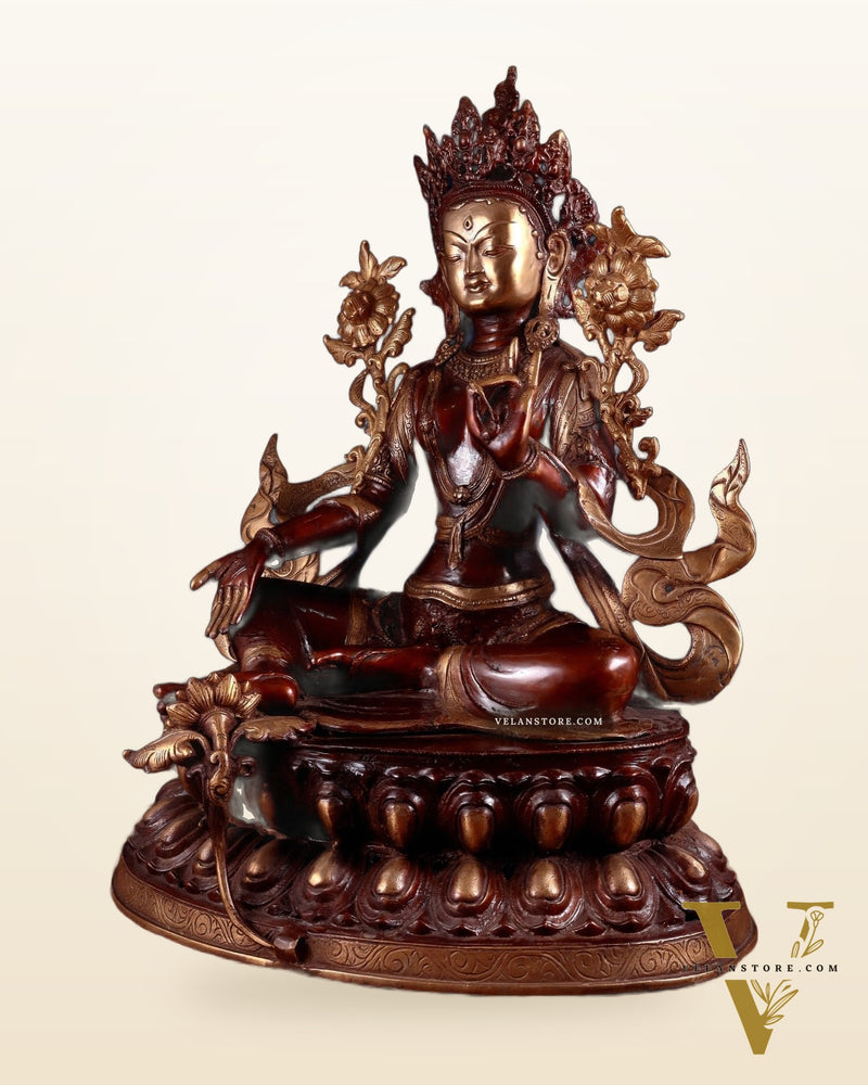 Pure Brass Large Green Tara Statue – Divine Protector & Compassionate Mother 24.5"