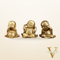 Pure Brass Large Happy Baby Monks Statues Set | 7.5-inch, 10 kg