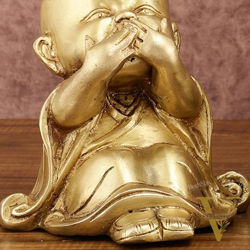Pure Brass Large Happy Baby Monks Statues Set | 7.5-inch, 10 kg