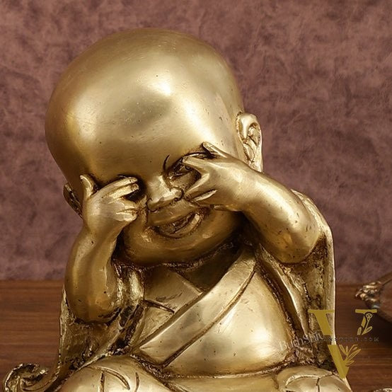Pure Brass Large Happy Baby Monks Statues Set | 7.5-inch, 10 kg