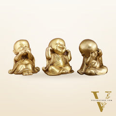Pure Brass Large Happy Baby Monks Statues Set | 7.5-inch, 10 kg