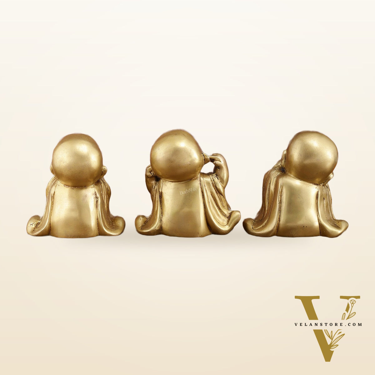 Pure Brass Large Happy Baby Monks Statues Set | 7.5-inch, 10 kg