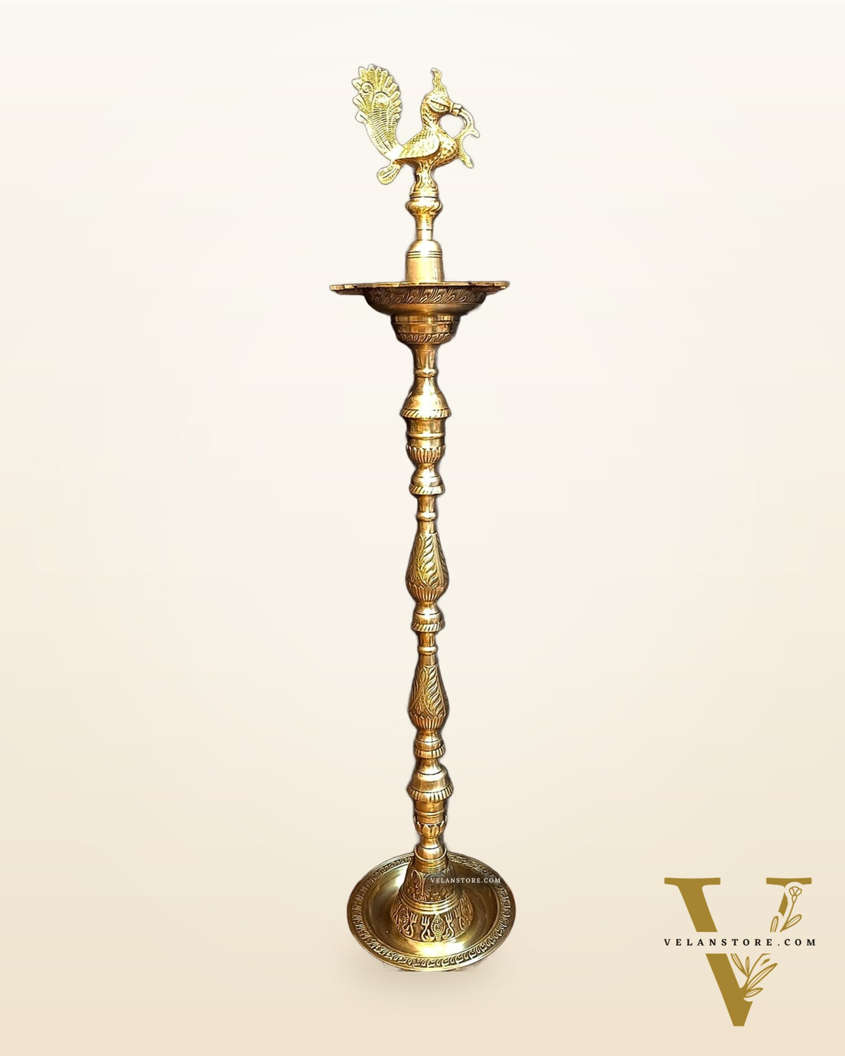 Pure Brass Large Inauguration Peacock Samai Oil Lamp - 68 Inch/ 5.5 feet