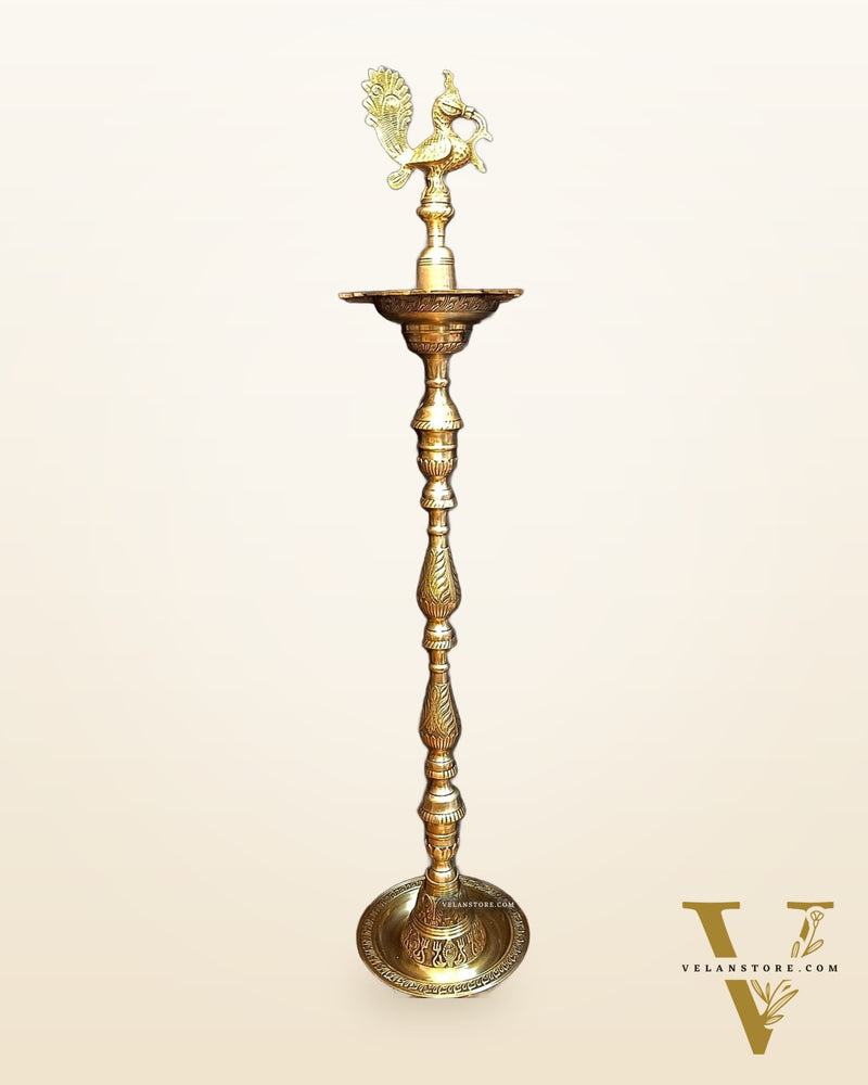 Pure Brass Large Inauguration Peacock Samai Oil Lamp - 68 Inch/ 5.5 feet
