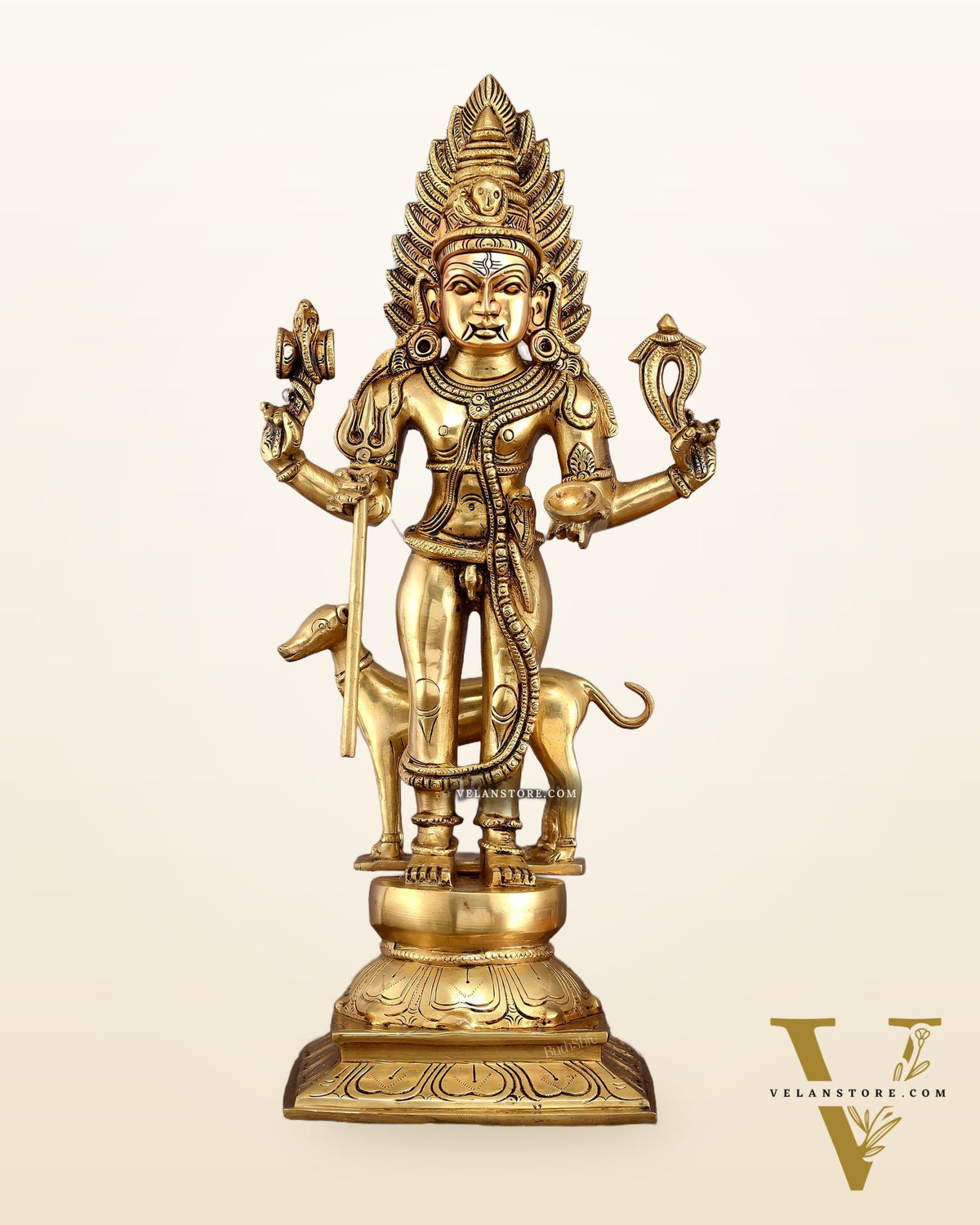 Pure Brass Large Kaal Bhairava Idol - 18.5 Inch Bhairo Baba Statue