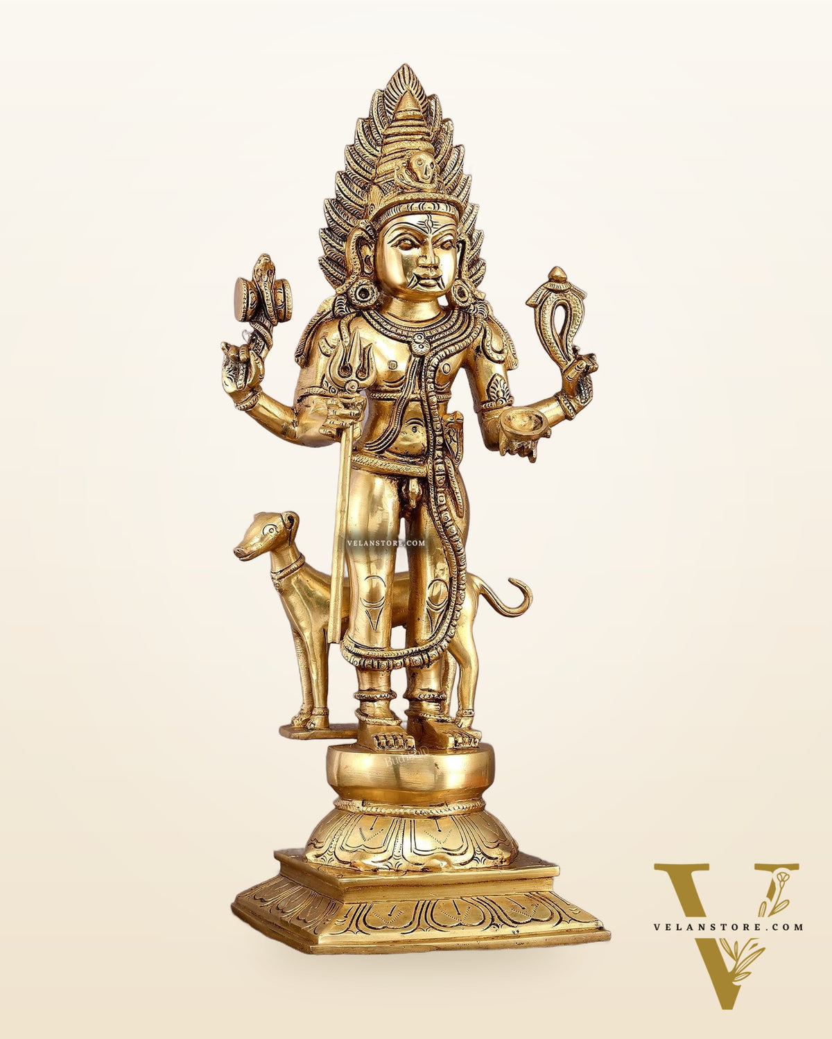 Pure Brass Large Kaal Bhairava Idol - 18.5 Inch Bhairo Baba Statue