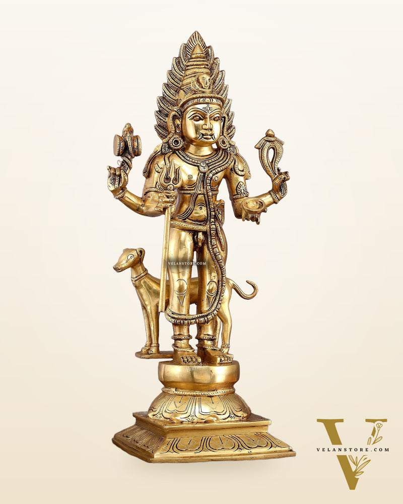 Pure Brass Large Kaal Bhairava Idol - 18.5 Inch Bhairo Baba Statue