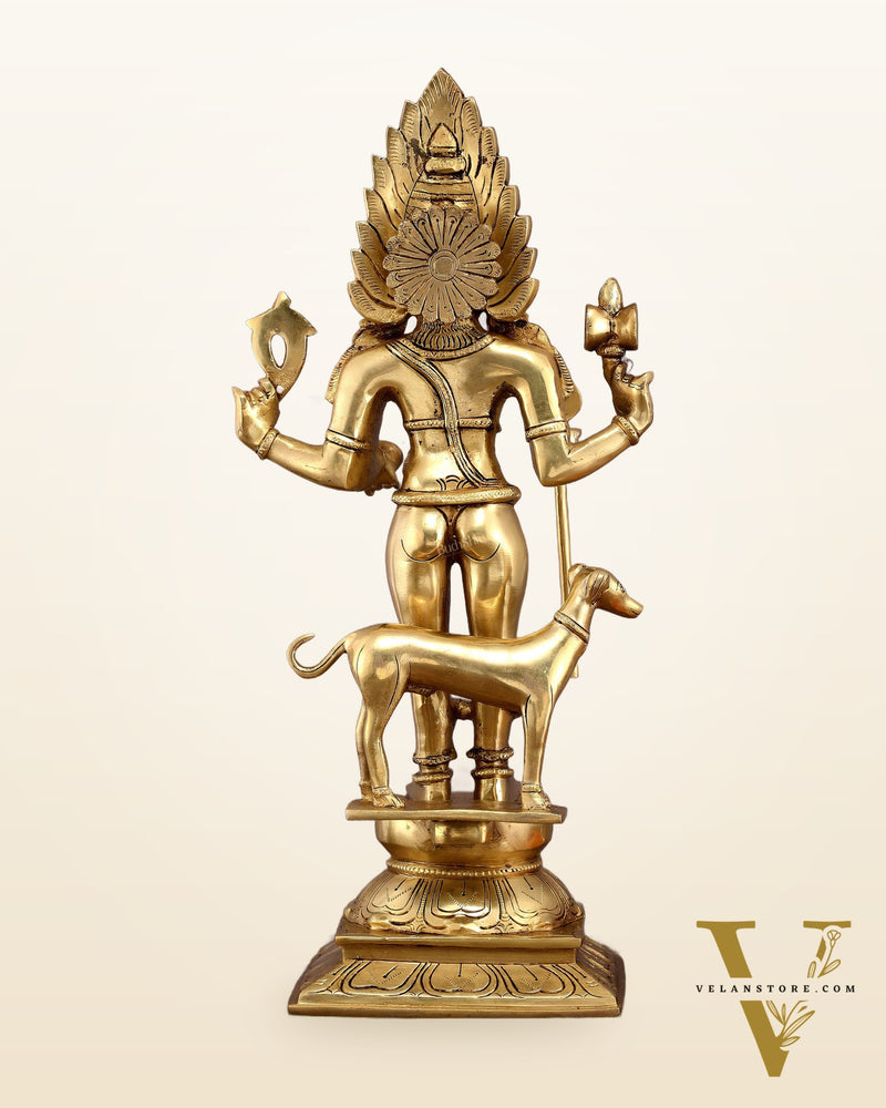 Pure Brass Large Kaal Bhairava Idol - 18.5 Inch Bhairo Baba Statue