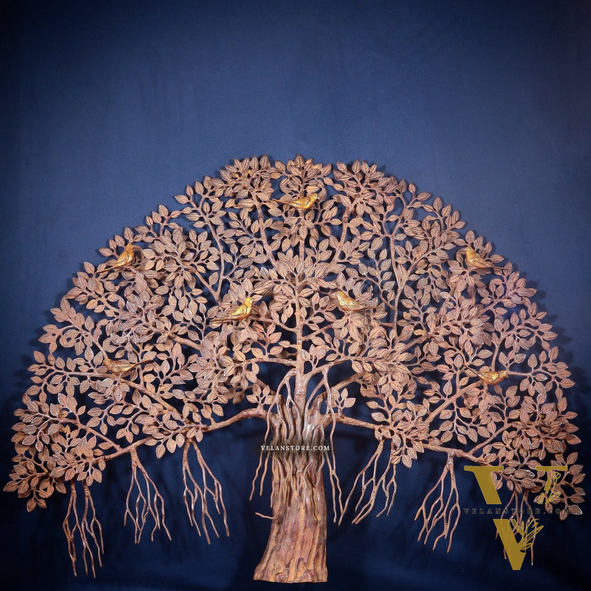 Pure Brass Large Kalpavriksha Tree Wall Hanging – Copper & Sand Finish 46 inch