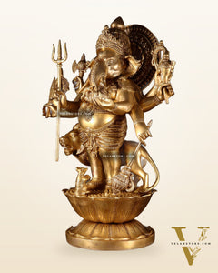 Pure Brass Large Kana Drishti Ganesha Standing with Lion Statue 24 inch
