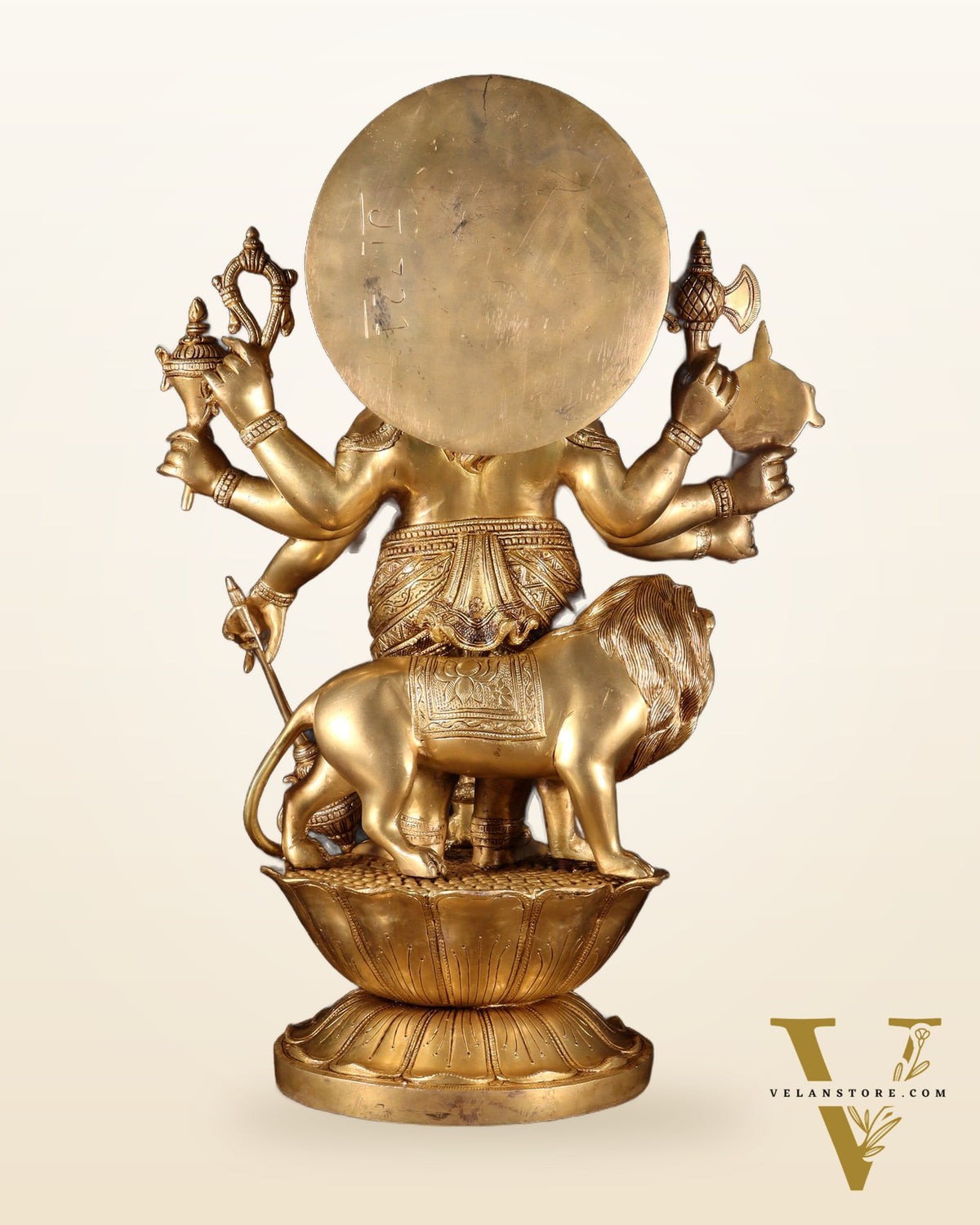 Pure Brass Large Kana Drishti Ganesha Standing with Lion Statue 24 inch