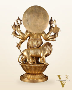Pure Brass Large Kana Drishti Ganesha Standing with Lion Statue 24 inch