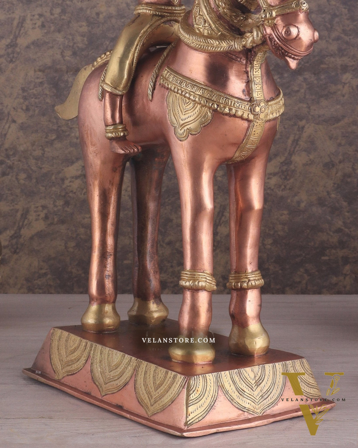Pure Brass Large Khandoba Bhairava – Shiva on Horse Statue (South Copper Tone) 21" tall