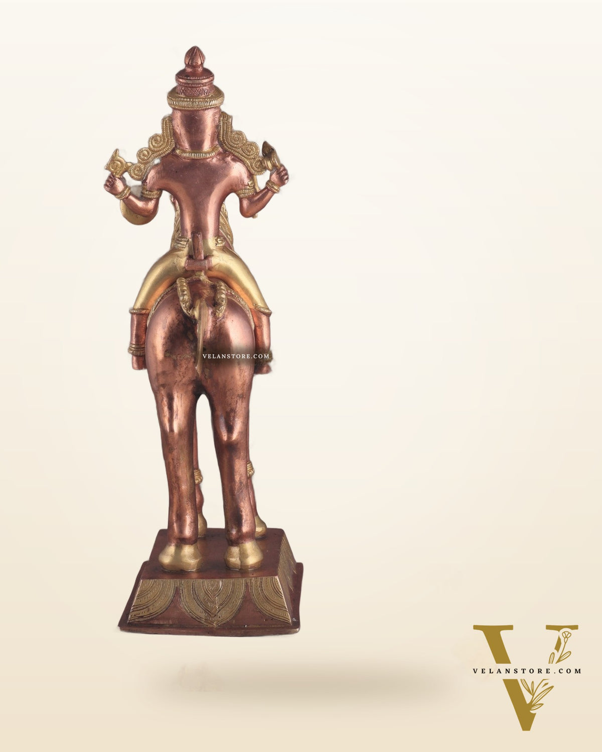 Pure Brass Large Khandoba Bhairava – Shiva on Horse Statue (South Copper Tone) 21" tall