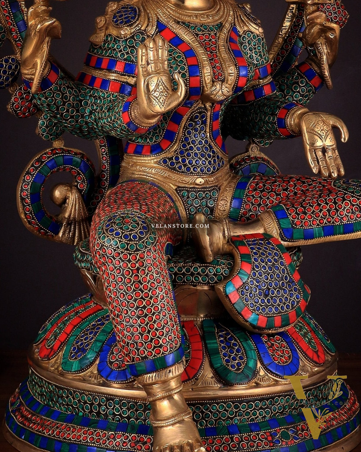 Pure Brass Large Lakshmi Devi Statue with Meenakari Stonework – 27" Tall,