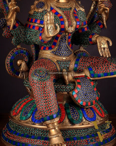 Pure Brass Large Lakshmi Devi Statue with Meenakari Stonework – 27" Tall,