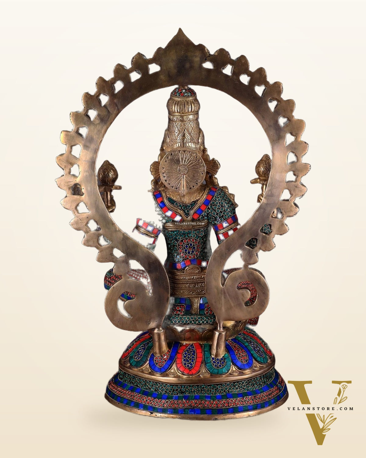 Pure Brass Large Lakshmi Devi Statue with Meenakari Stonework – 27" Tall,