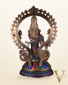 Pure Brass Large Lakshmi Devi Statue with Meenakari Stonework – 27" Tall,