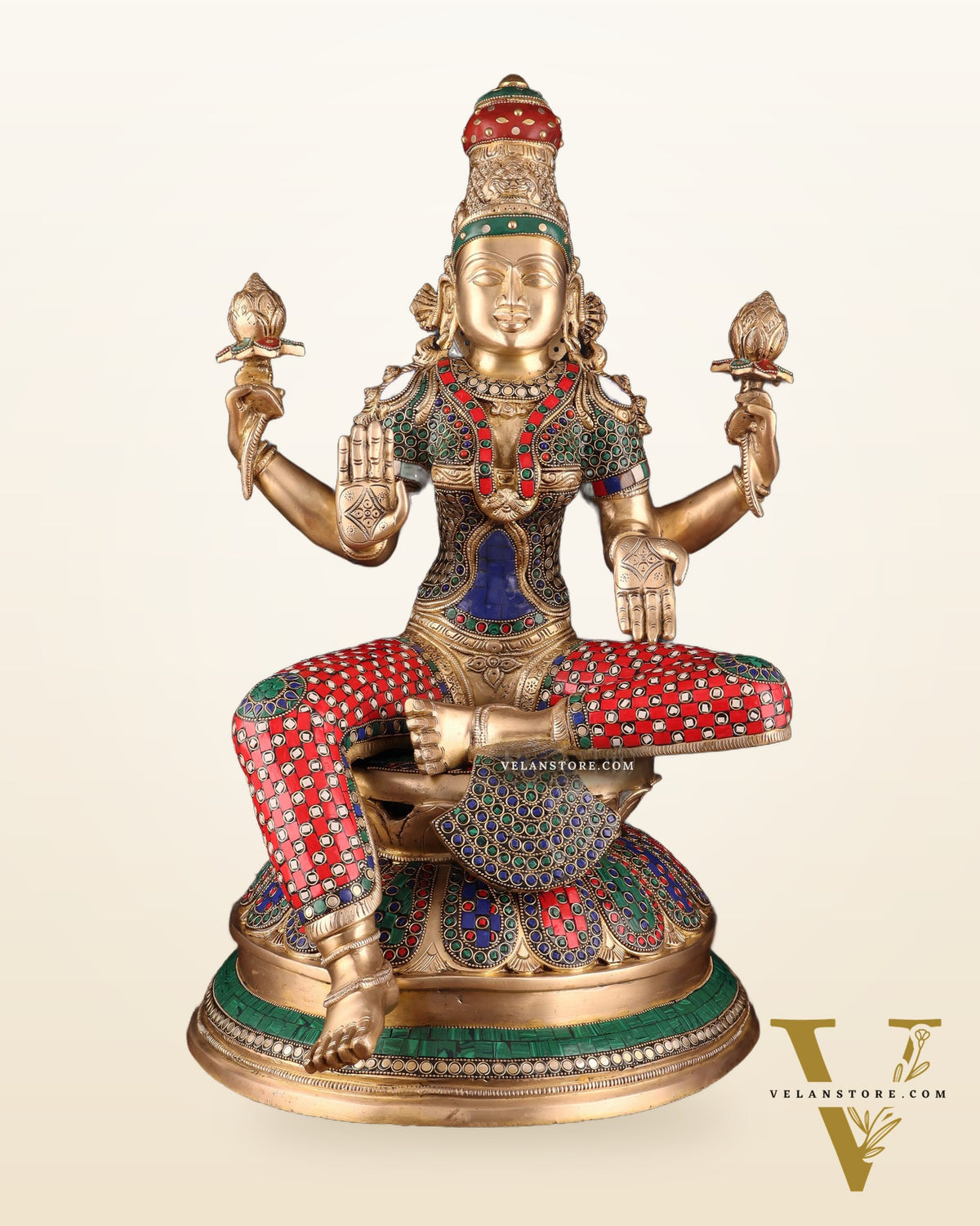 Pure Brass Large Lakshmi Mata Statue 24"
