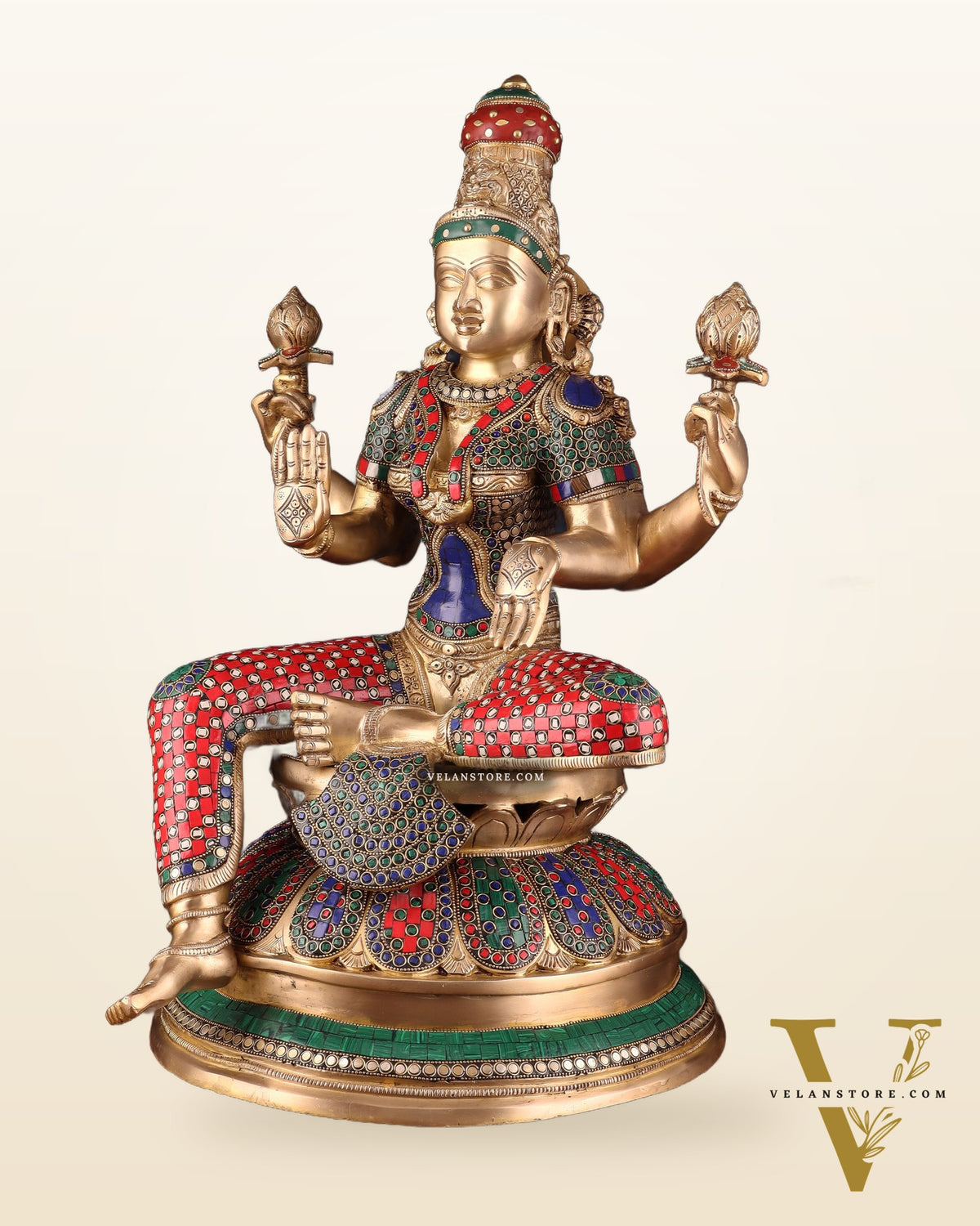 Pure Brass Large Lakshmi Mata Statue 24"
