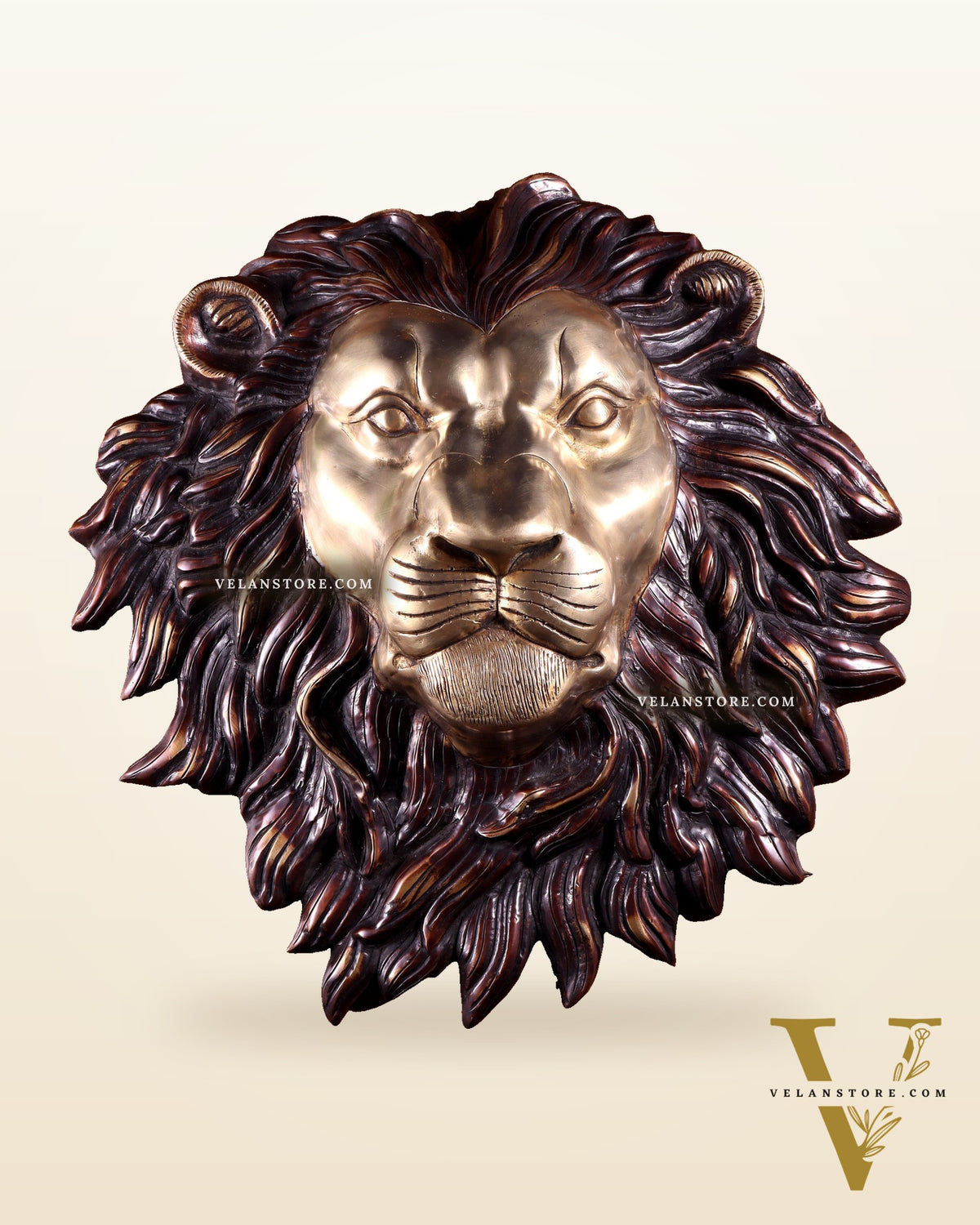Pure Brass Large Lion Face Wall Hanging – Dual Tone Finish 14.5 inch