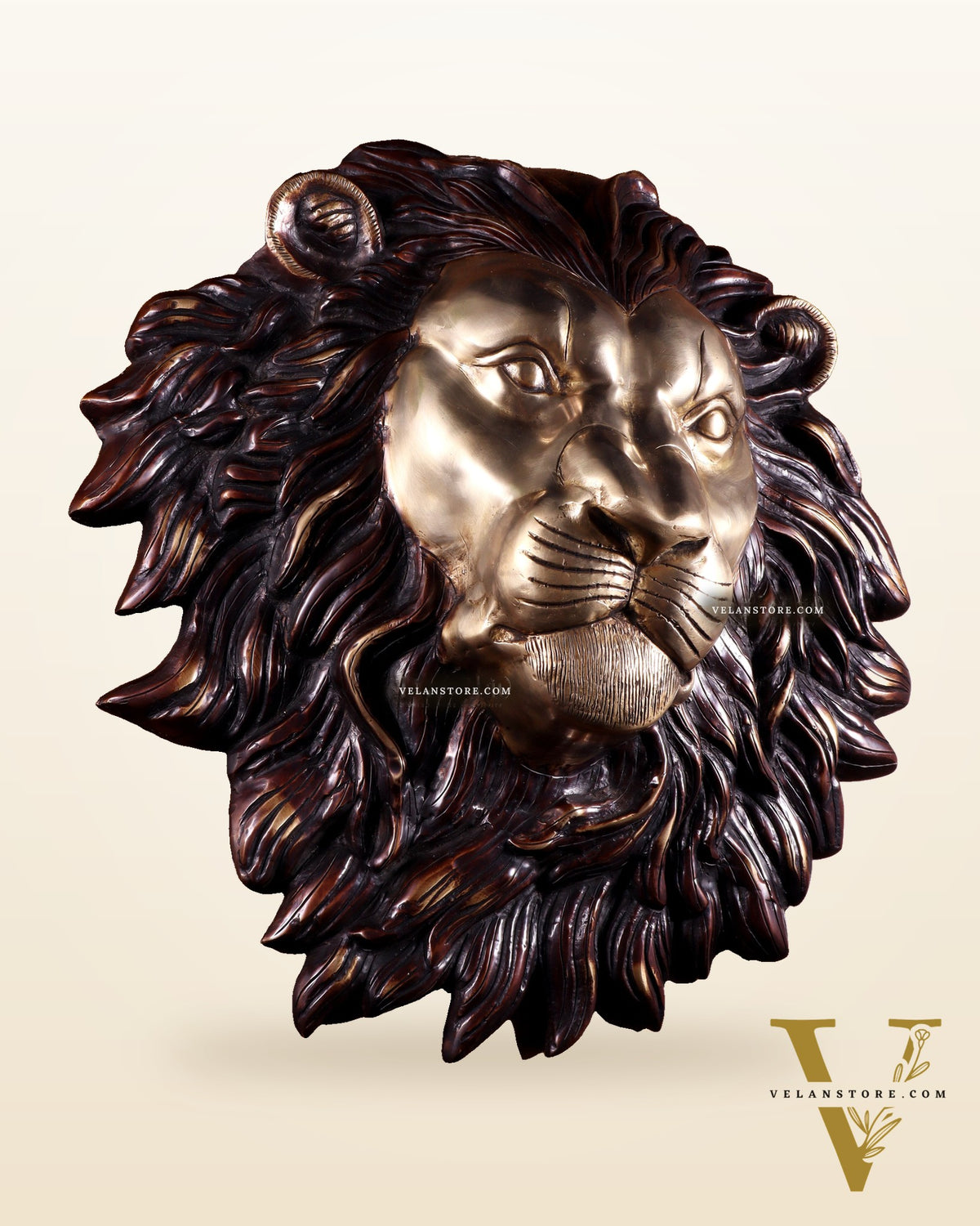 Pure Brass Large Lion Face Wall Hanging – Dual Tone Finish 14.5 inch