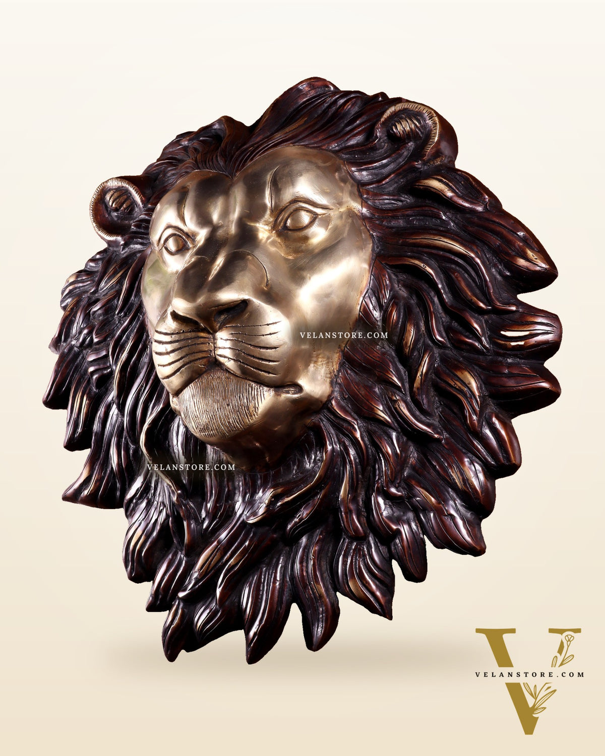 Pure Brass Large Lion Face Wall Hanging – Dual Tone Finish 14.5 inch
