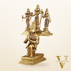 Pure Brass Large Lord Hanuman Carrying Rama, Lakshman, and Sita | Unique Ram Darbar Idol 18 inch