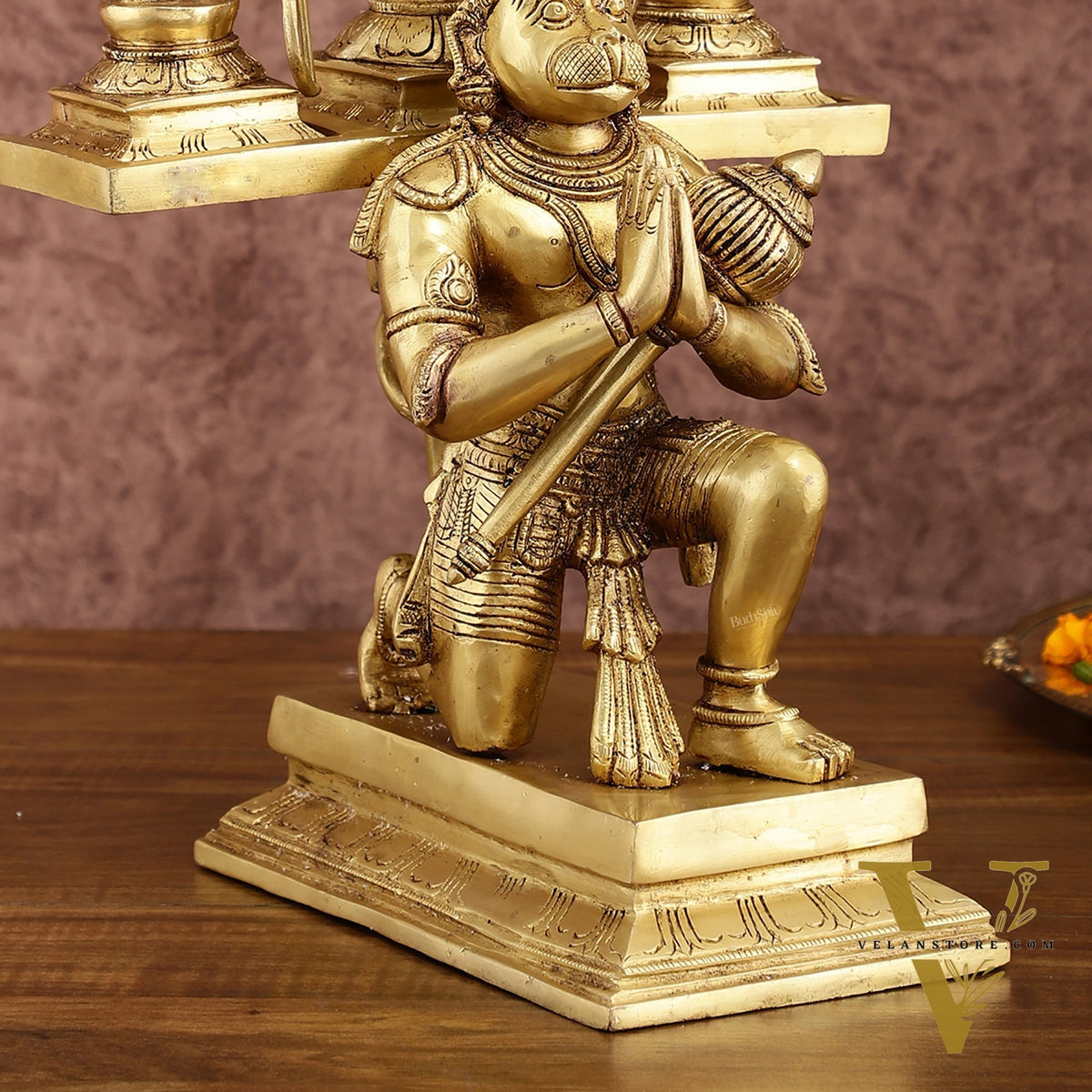 Pure Brass Large Lord Hanuman Carrying Rama, Lakshman, and Sita | Unique Ram Darbar Idol 18 inch