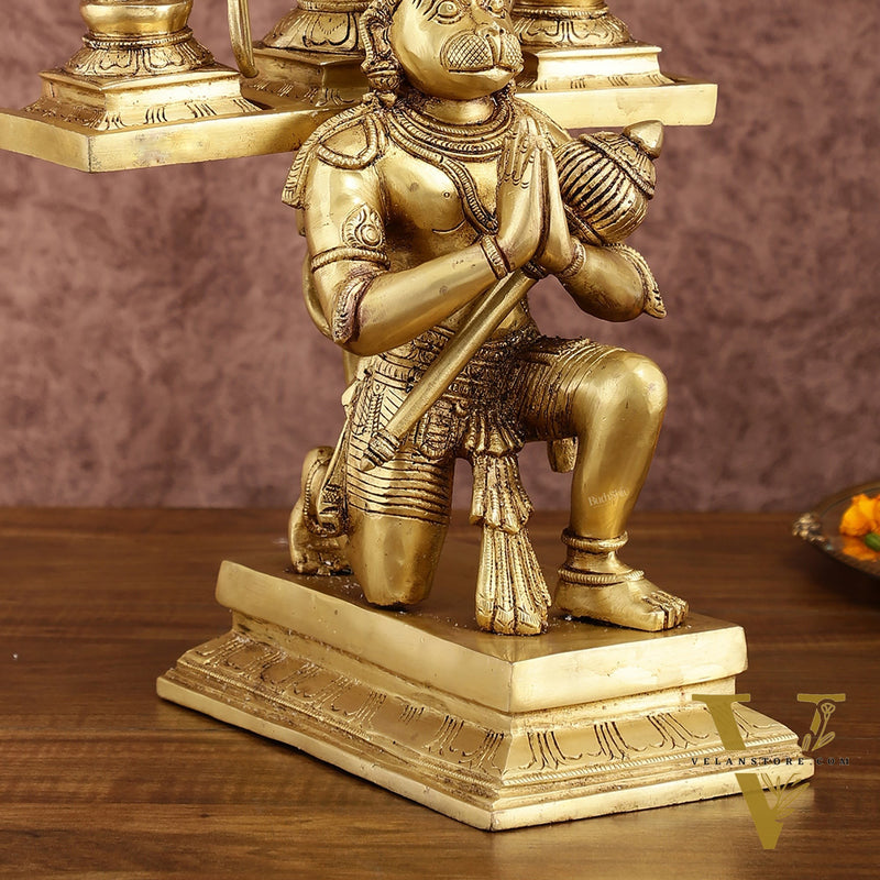 Pure Brass Large Lord Hanuman Carrying Rama, Lakshman, and Sita | Unique Ram Darbar Idol 18 inch