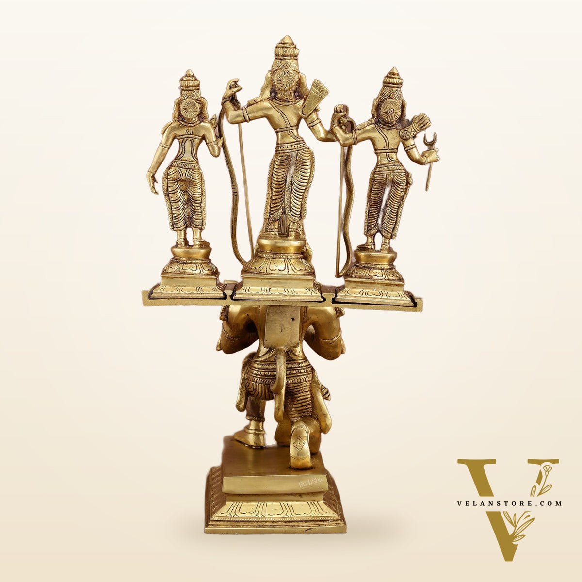 Pure Brass Large Lord Hanuman Carrying Rama, Lakshman, and Sita | Unique Ram Darbar Idol 18 inch