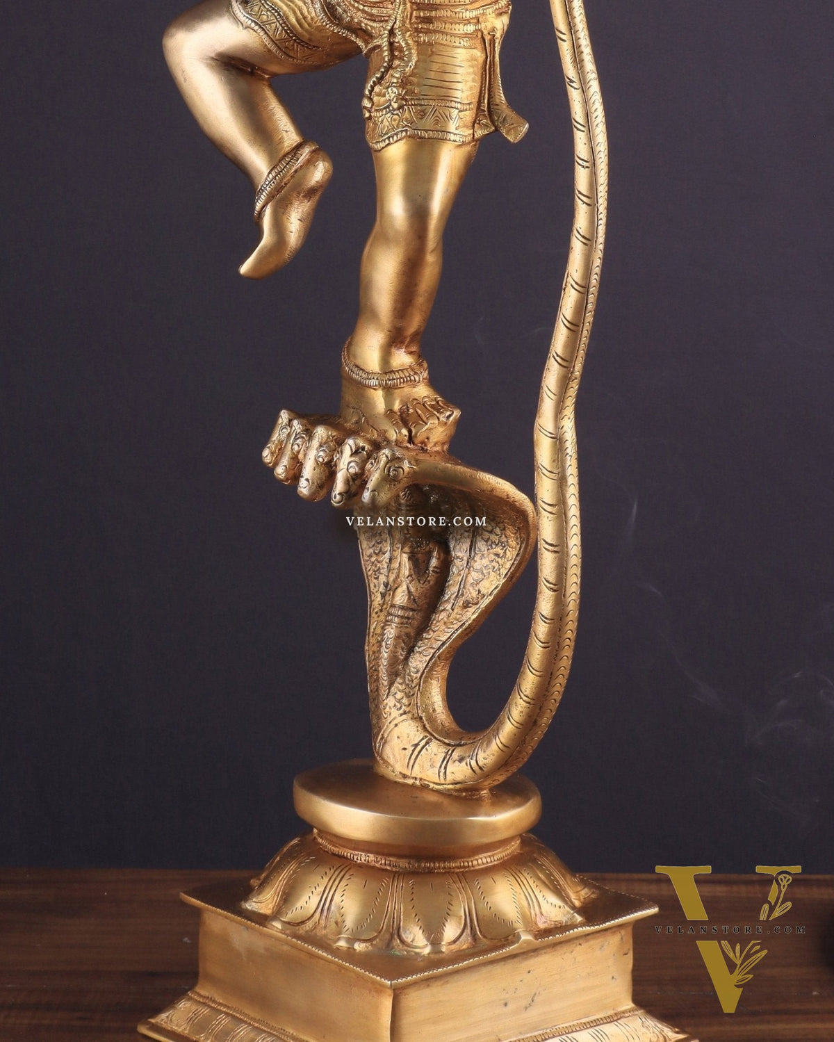 Pure Brass Large Lord Krishna Dancing on Kaliya Naag (Kalinga Narthana Krishna) Sculpture 29"