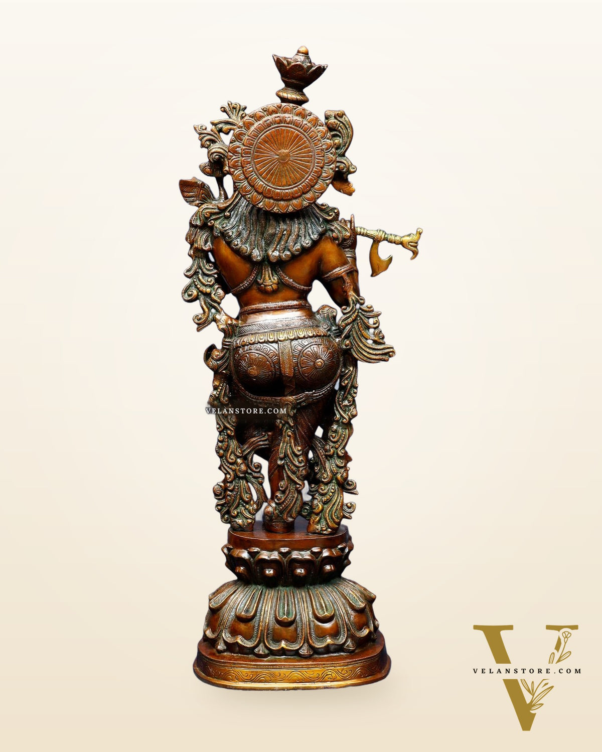 Pure Brass Large Lord Krishna Sculpture – Chola Style 36"