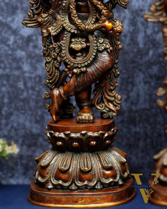 Pure Brass Large Lord Krishna Sculpture – Chola Style 36"