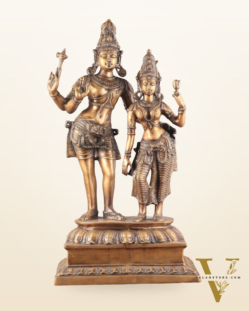 Pure Brass Large Lord Shiva and Parvati Standing Together Statue – 36 Inches