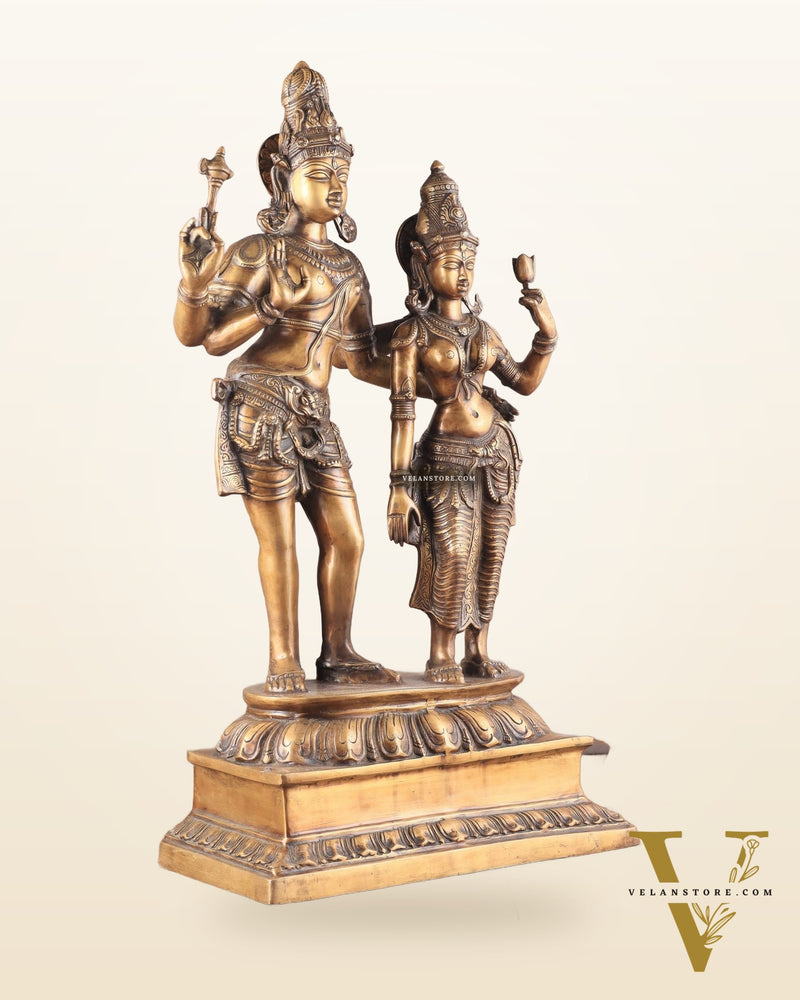 Pure Brass Large Lord Shiva and Parvati Standing Together Statue – 36 Inches