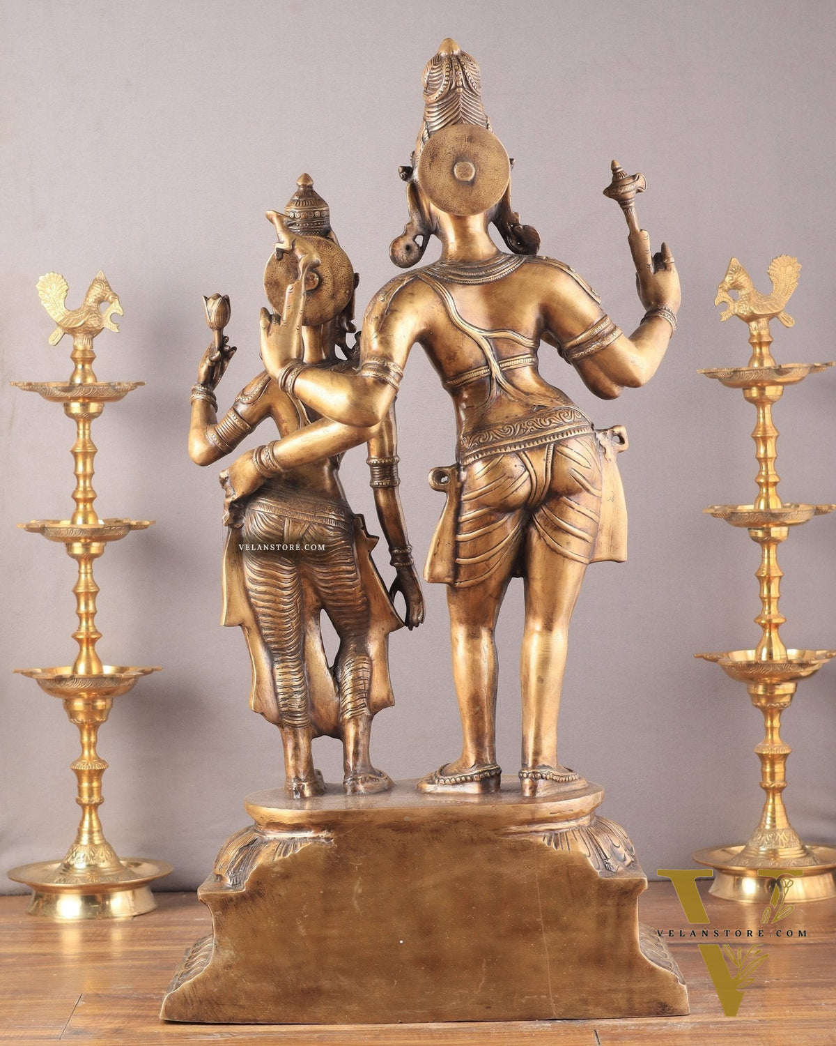 Pure Brass Large Lord Shiva and Parvati Standing Together Statue – 36 Inches