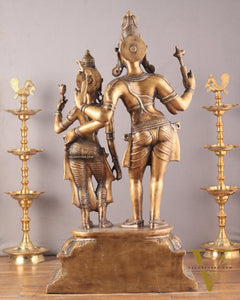 Pure Brass Large Lord Shiva and Parvati Standing Together Statue – 36 Inches