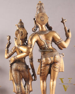 Pure Brass Large Lord Shiva and Parvati Standing Together Statue – 36 Inches
