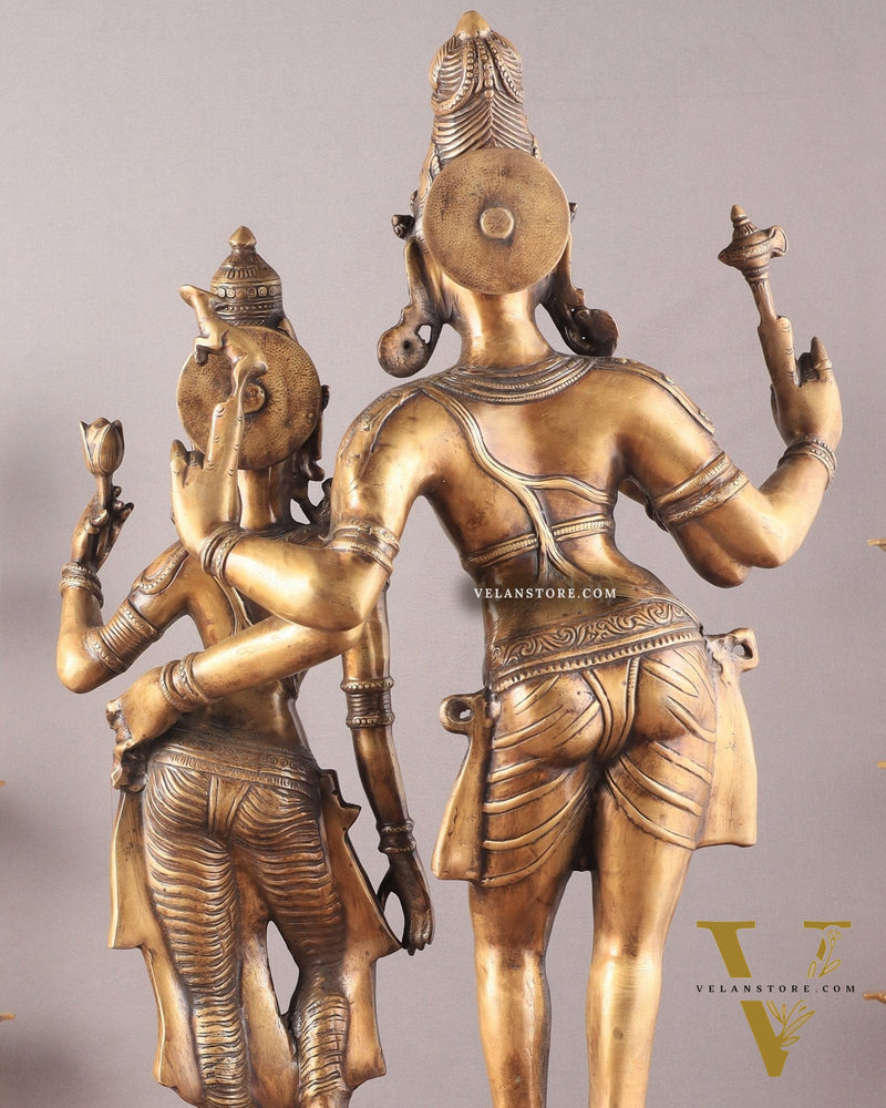 Pure Brass Large Lord Shiva and Parvati Standing Together Statue – 36 Inches