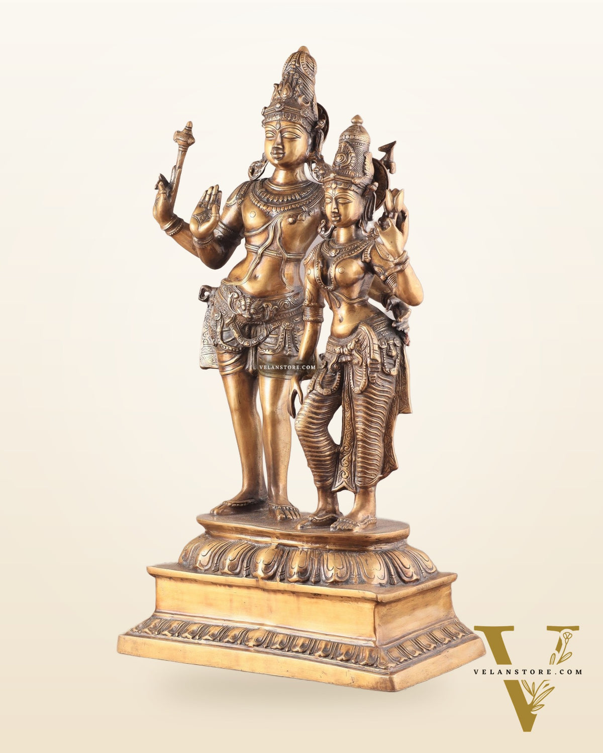 Pure Brass Large Lord Shiva and Parvati Standing Together Statue – 36 Inches