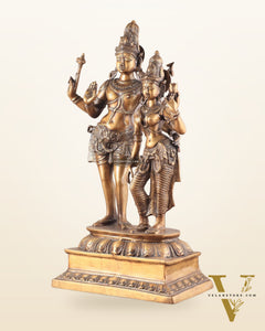 Pure Brass Large Lord Shiva and Parvati Standing Together Statue – 36 Inches