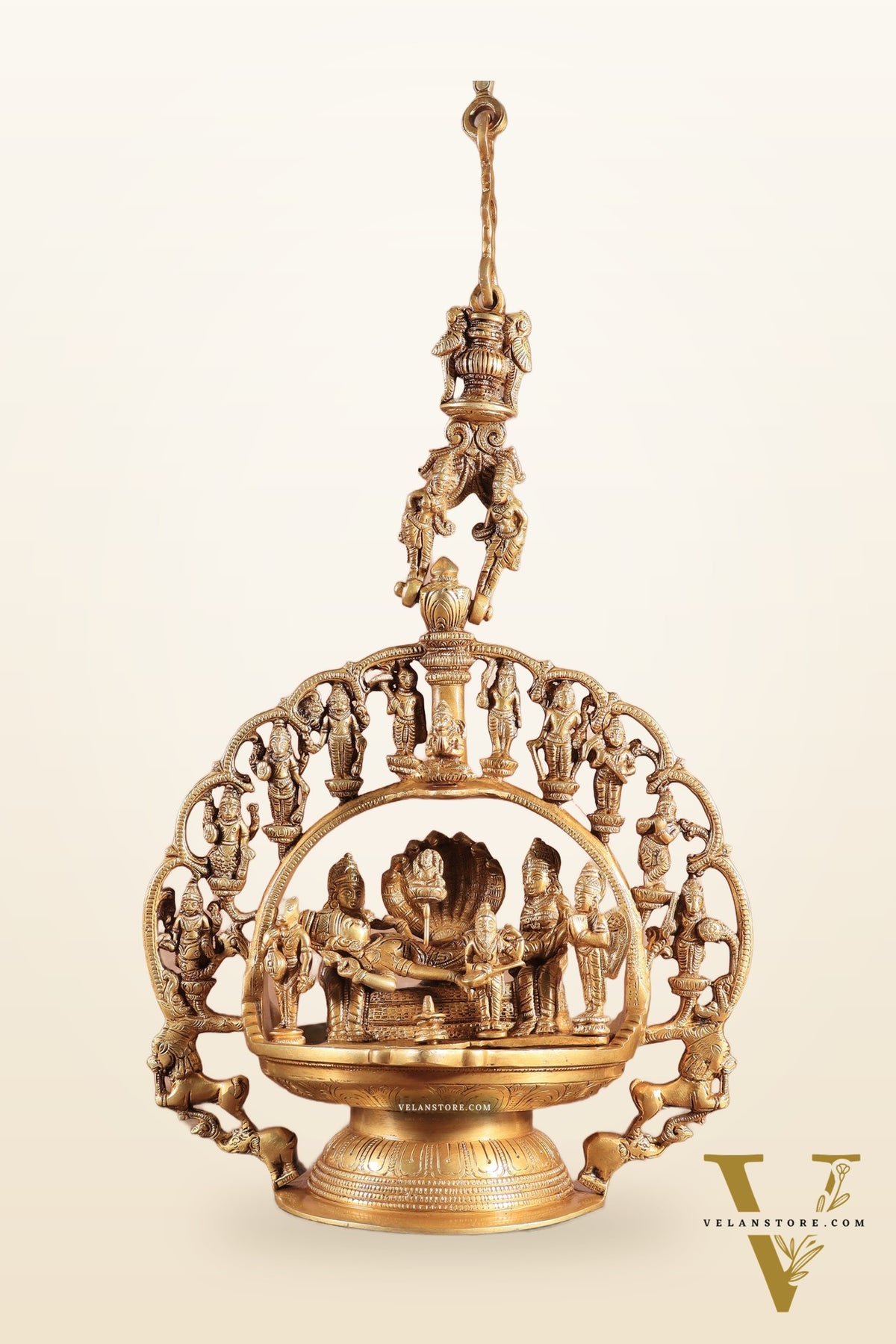 Pure Brass Large Lord Vishnu Darbar dashavatar Hanging Lamp 52"