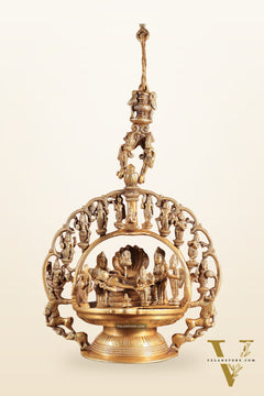Pure Brass Large Lord Vishnu Darbar dashavatar Hanging Lamp 52"