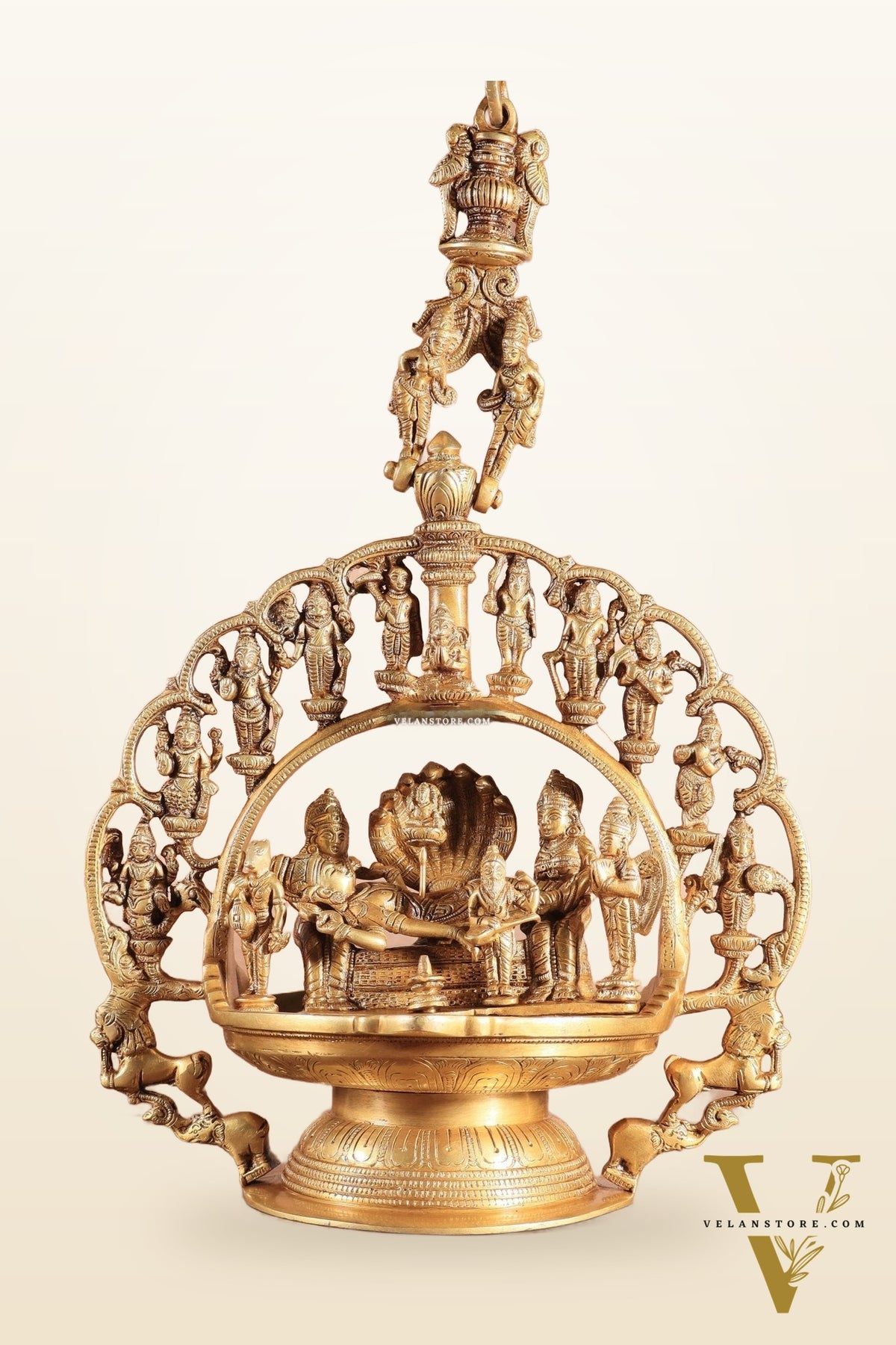 Pure Brass Large Lord Vishnu Darbar dashavatar Hanging Lamp 52"