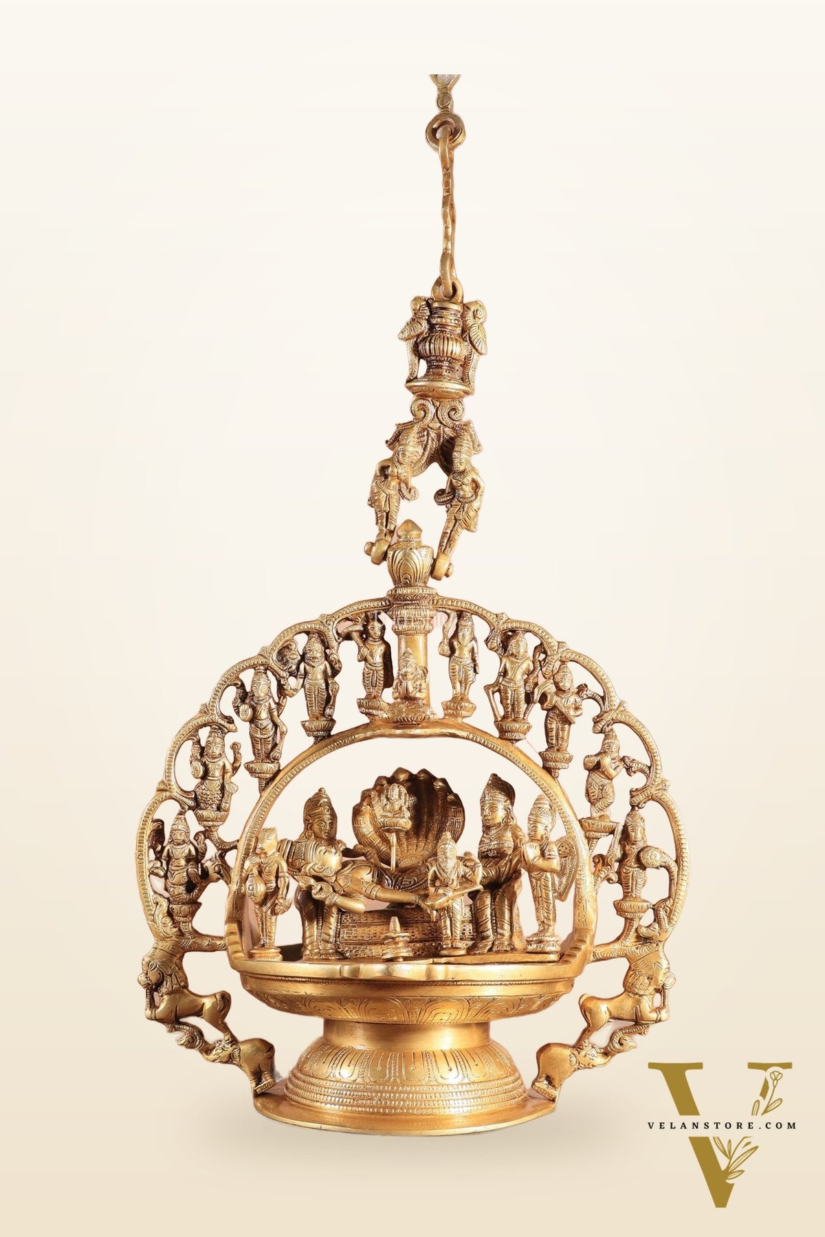 Pure Brass Large Lord Vishnu Darbar dashavatar Hanging Lamp 52"