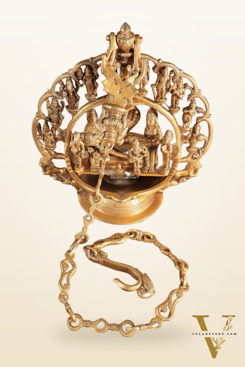 Pure Brass Large Lord Vishnu Darbar dashavatar Hanging Lamp 52"