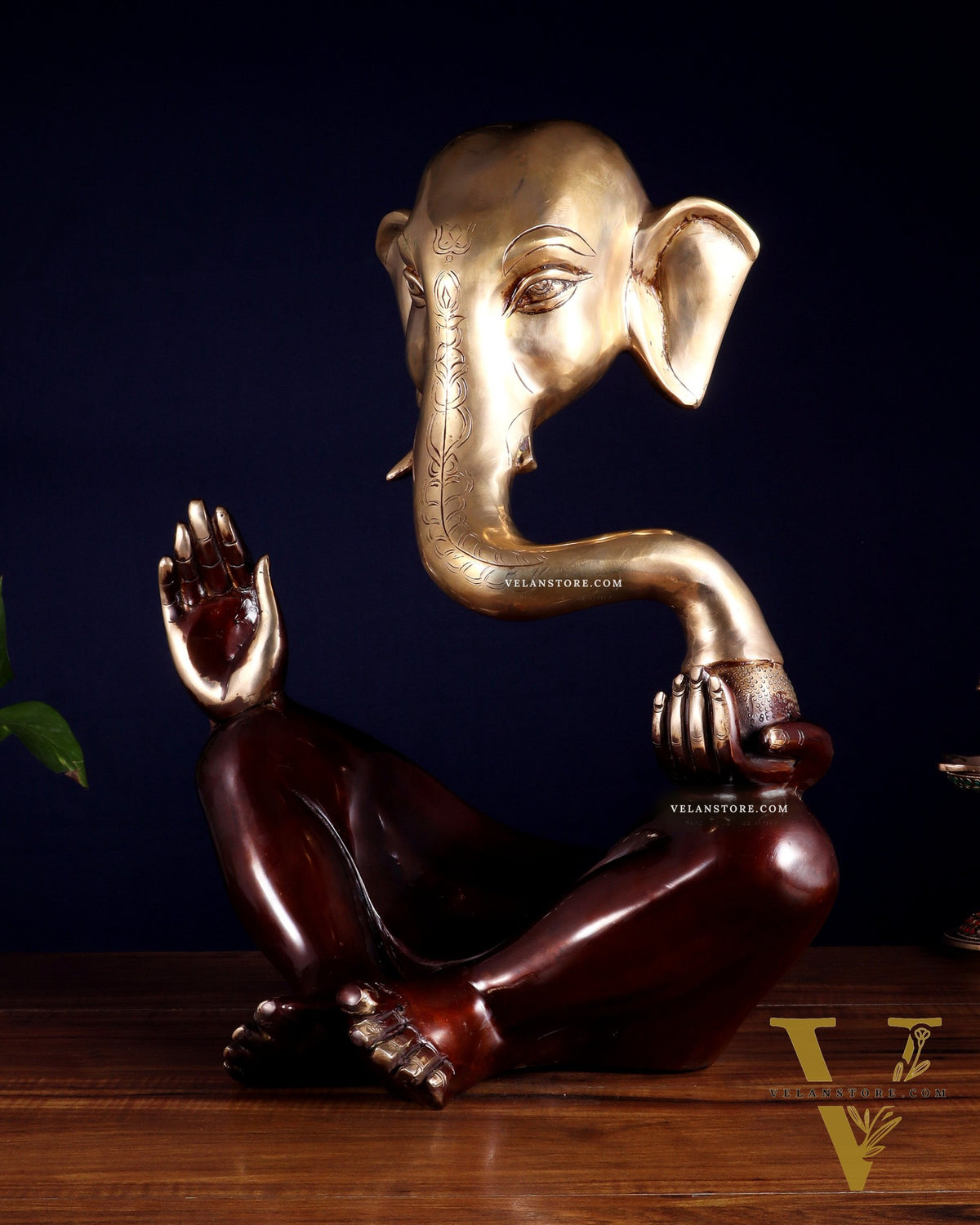 Pure Brass Large Modern Ganesha Statue – Dual Tone 17 inch