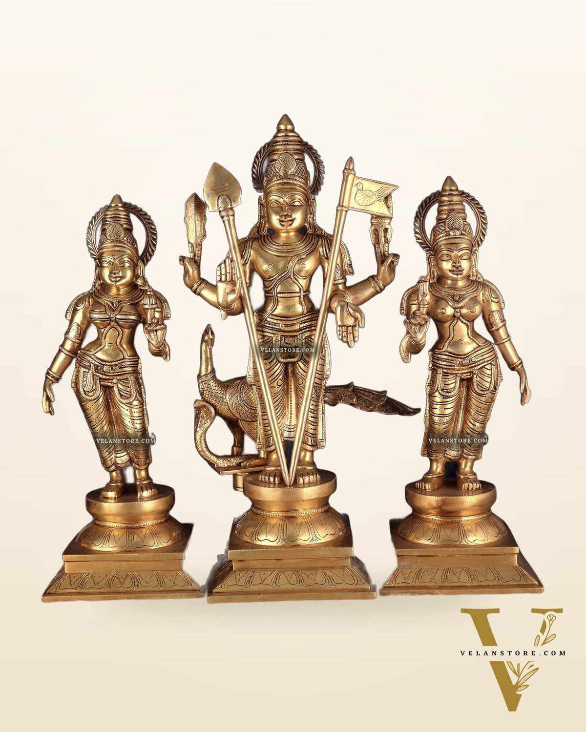Pure Brass Large Murugan Statue with Valli and Devayani | kalayana murti 25"