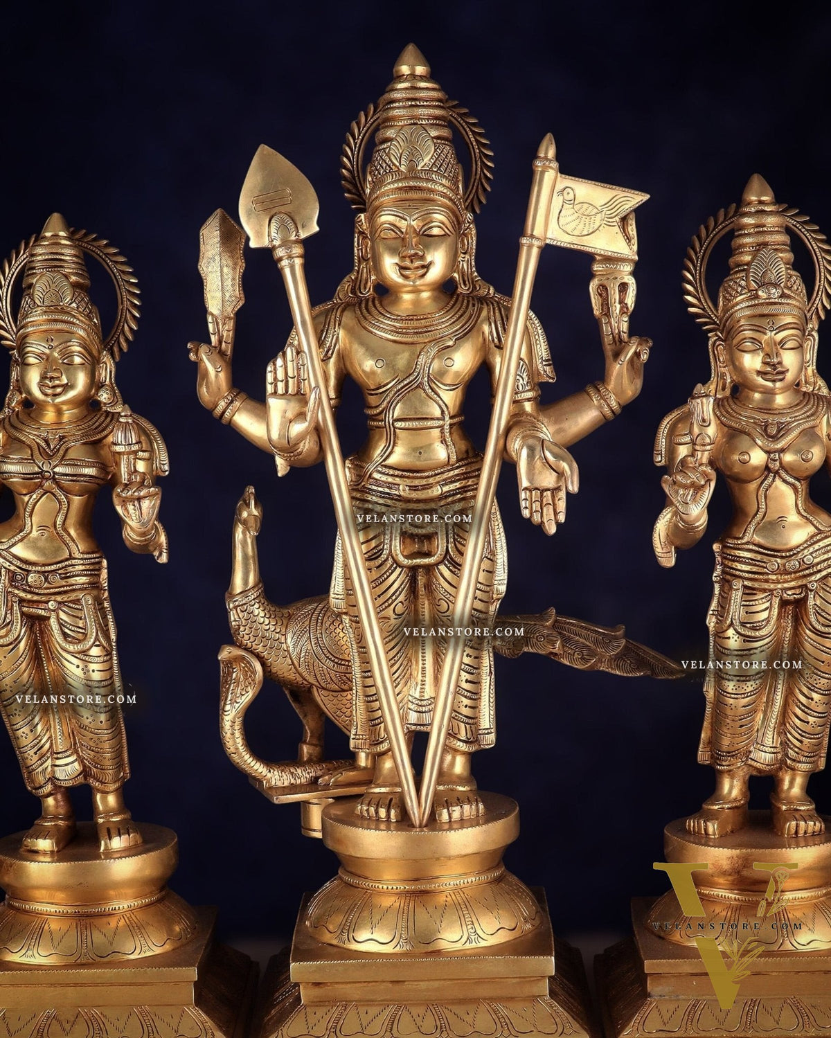 Pure Brass Large Murugan Statue with Valli and Devayani | kalayana murti 25"
